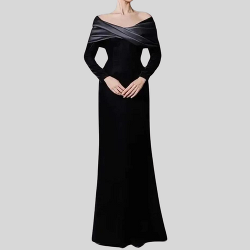 Shoulderless Sleeve Luxurious Black Velvet Mermaid Gown