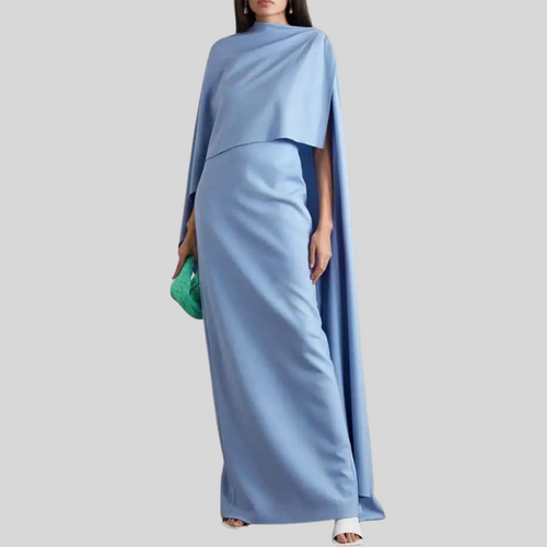 Blue Shawl Sleeve Elegant Dress