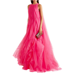 Pleated Tulle Sleeveless Tiered Fluffy Mesh Maxi Dress