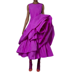 Ruffles Ankle Length Floral Purple Backless Dress