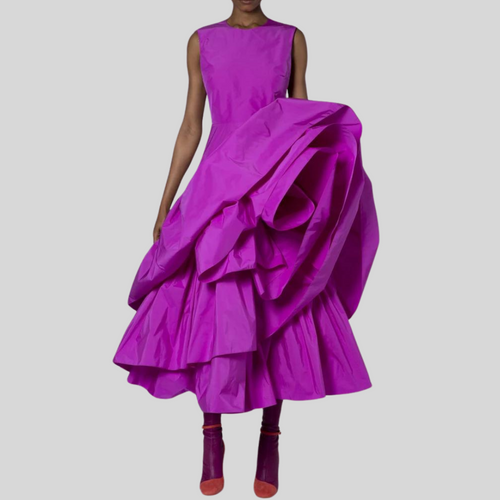 Ruffles Ankle Length Floral Purple Backless Dress