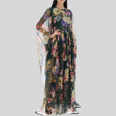 Printing bat sleeve flowing long dress