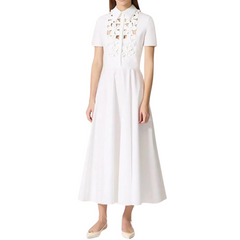 lapel hollow three-dimensional flowers short-sleeved cotton long dress