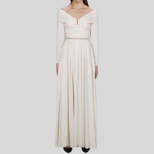 Maxi Long Sleeve With Belt High Waist Draped Dress