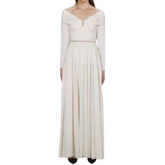 Maxi Long Sleeve With Belt High Waist Draped Dress