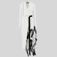 Spliced Mesh Chic Blazer Lapel Long Sleeve Spliced Button Elegant Long Dress