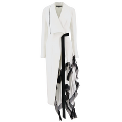 Spliced Mesh Chic Blazer Lapel Long Sleeve Spliced Button Elegant Long Dress