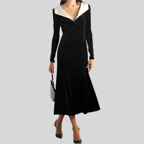 Cross Criss Knitting  V Neck Long Sleeve High Waist Solid Temperament Slimming Dress