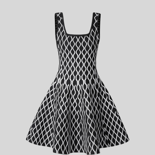 Jacquard Sleeveless Square Collar Mini Short A-line Dress