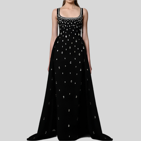 Luxury Sequins Elegant Gown With Chiffon Shawl