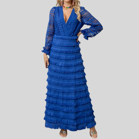 Flower Hanging Neck Backless Long Dresses
