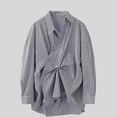 Pleated Fungus Edge Plaid Shirt Retro Loose Single Pocket Top