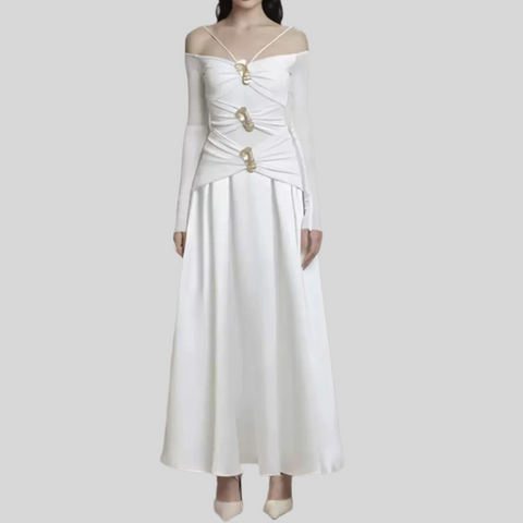 Flower Hanging Neck Backless Long Dresses