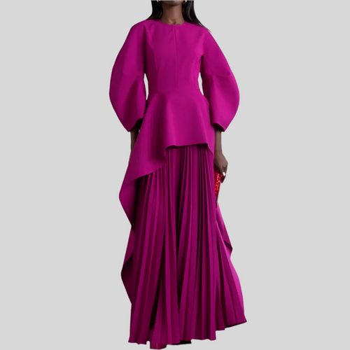 Banquet Long Sleeve Split-Joint Tiered Pleated Maxi Dresses
