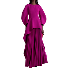 Banquet Long Sleeve Split-Joint Tiered Pleated Maxi Dresses