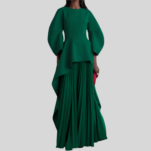 Elegant Solid Color Loose Tiered Pleated Banquet Dress
