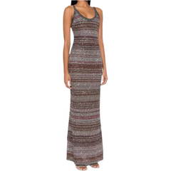 Striped Sequined Round Neck Sleeveless Elegant Slim Knitted Maxi Dress
