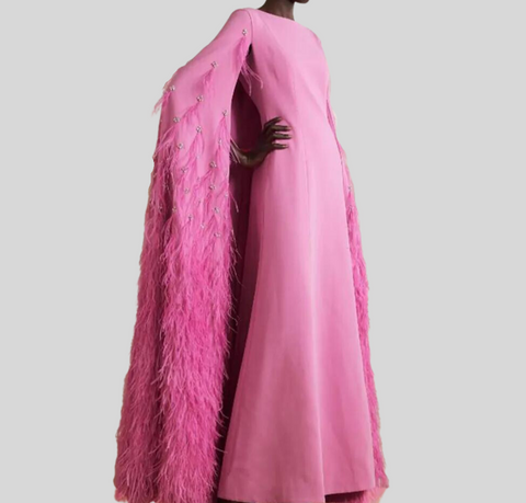 Slash Neck Solid Color Sleeveless Irregular Ostrich Feather Dress
