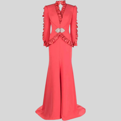 Gorgeous Floor Gown Long Sleeve Elegant Ruffled Dress