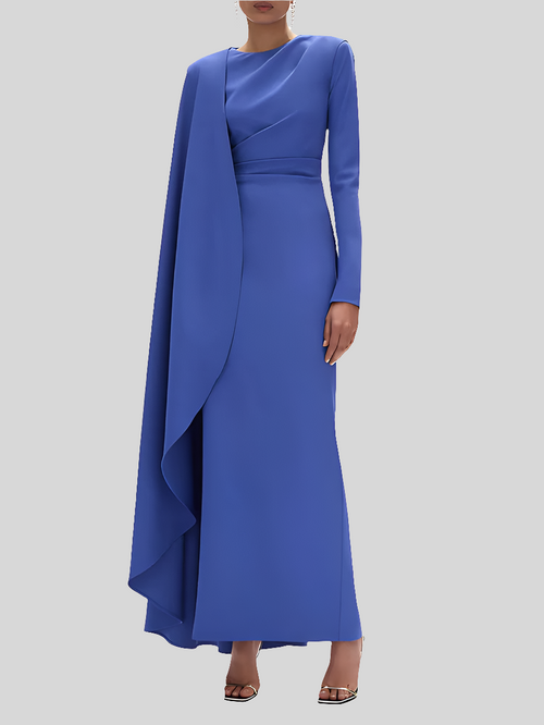 Long Sleeve Maxi  With Draped Cape Formal Dress