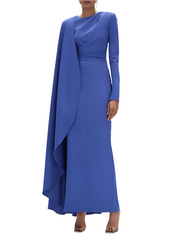 Long Sleeve Maxi  With Draped Cape Formal Dress