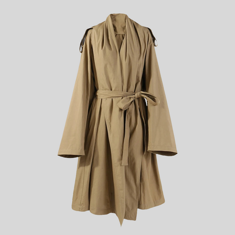 Knitted blended Belt Turn Down Collar Coat