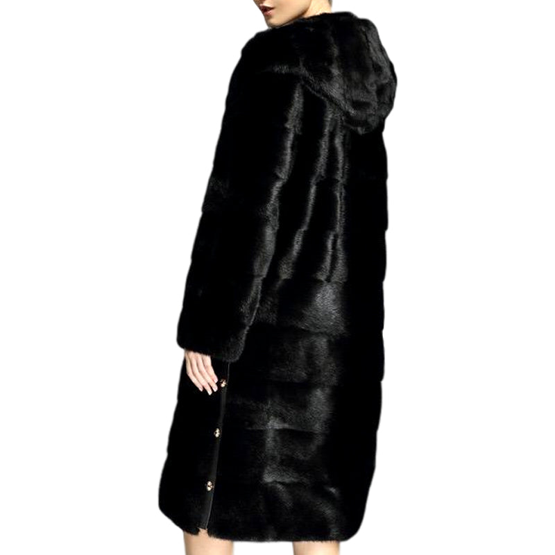 Genuine Black Mink Fur Long Coat - Knot Bene