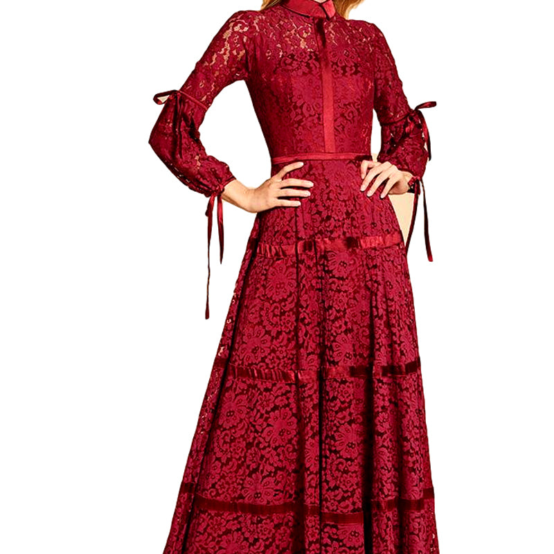Red High Neck Lace Evening Dress