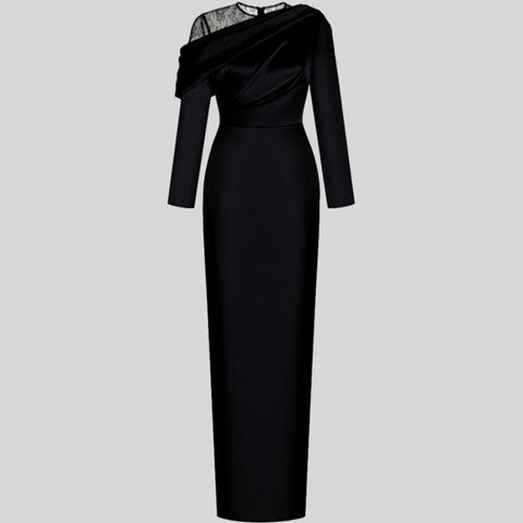 O-Neck Long Sleeve Hollow Out Elegant Pleated Dress
