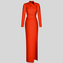 Stand Neck Long Sleeve A Line Dress