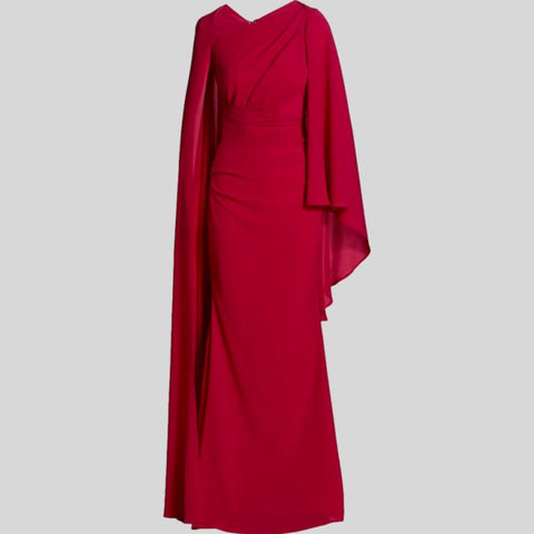 Elegant Midi Pleated Solid V Neck Long Sleeve Evening Party Dress