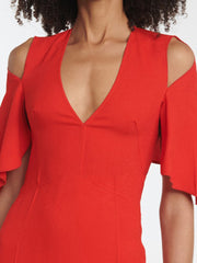 Elegant Off Shoulder Solid New V Neck Short Sleeve Dress