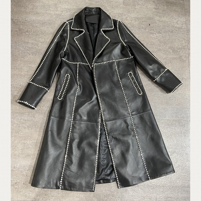 Genuine Leather Long Real Sheepskin Coat