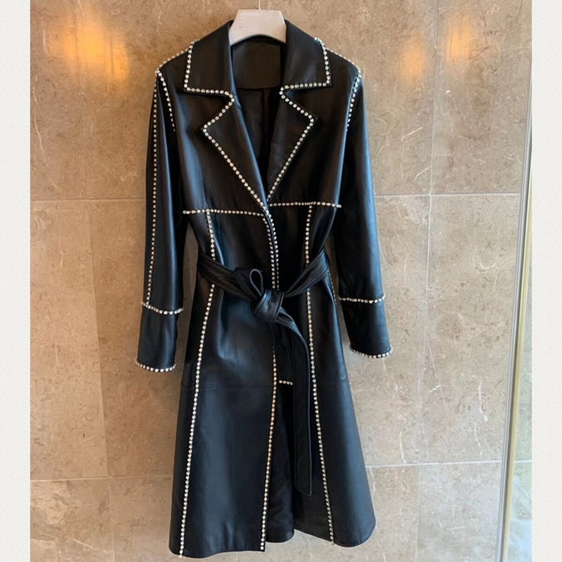 Genuine Leather Long Real Sheepskin Coat