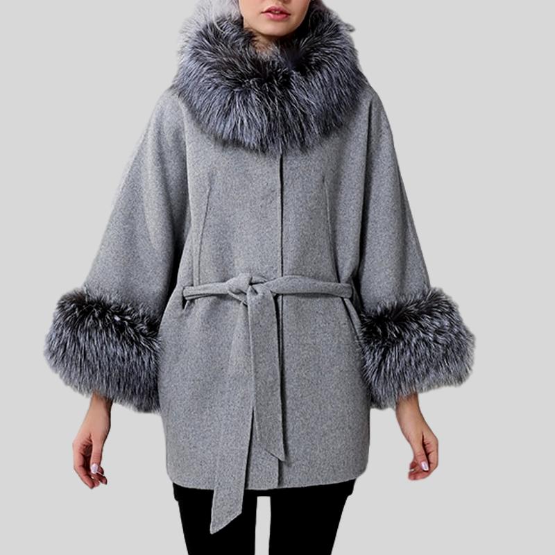Cashmere With Natural Real Fox Fur Coat