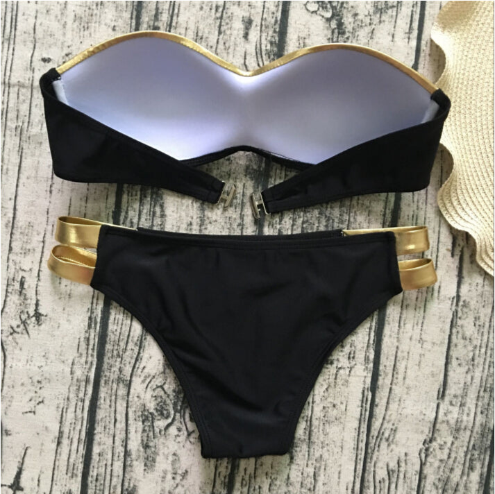 Push-Up Paded Bronzing Solid Strapless Swimsuit