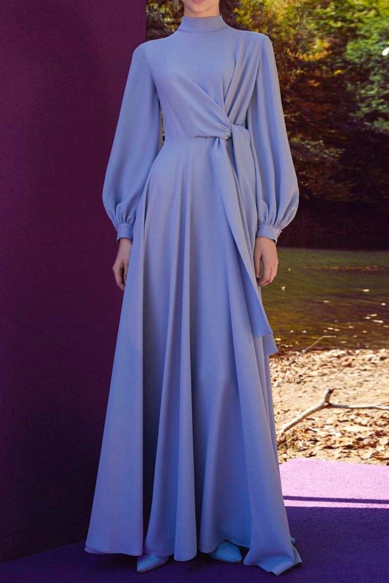 blue long dresses with sleeves Vintage Blue Lantern Sleeve Pleated Maxi Dress – Knot Bene