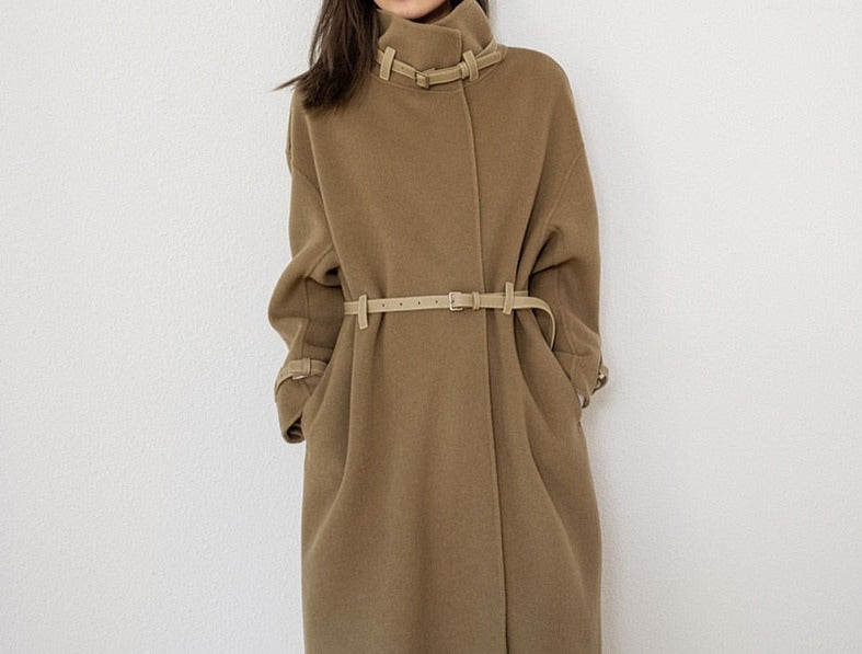 New Leather Belt Double-Sided Woolen Trench Coat