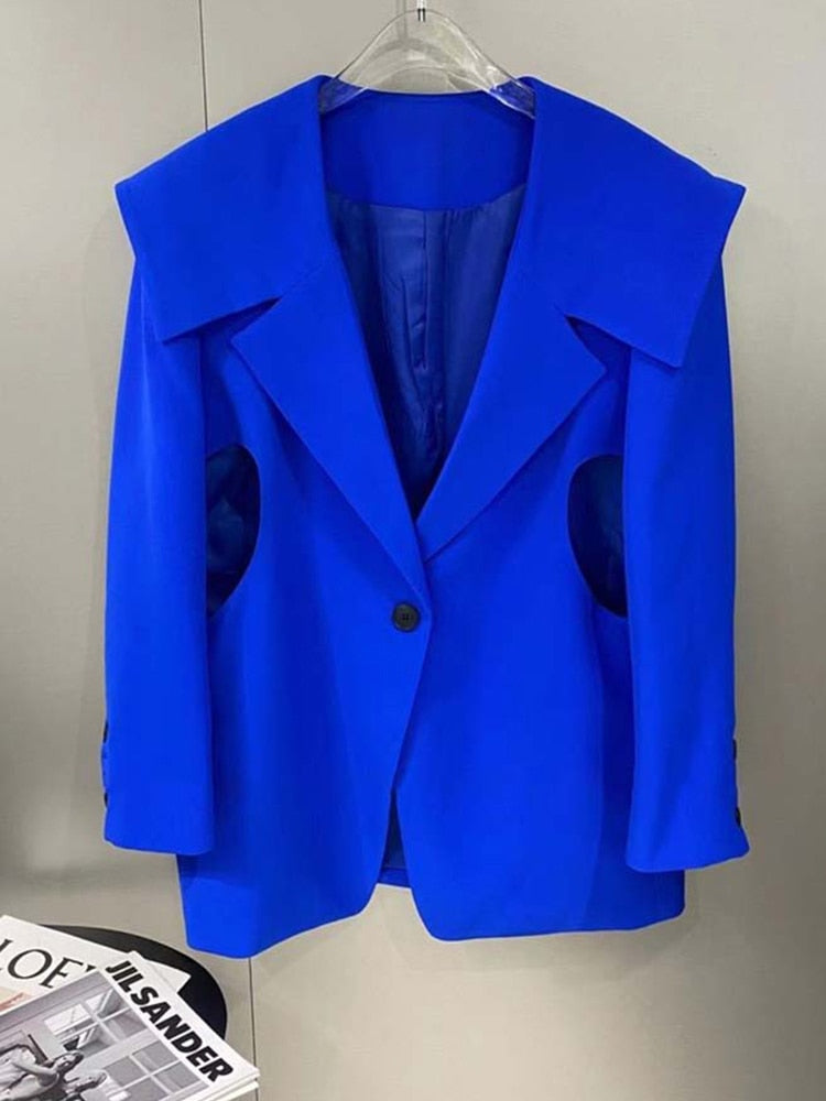 Notched Collar Long Sleeve Single Button Loose Blazer