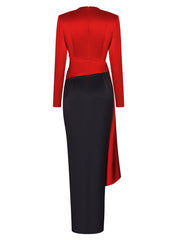 Elegant Midi Pleated Solid V Neck Long Sleeve Evening Party Dress