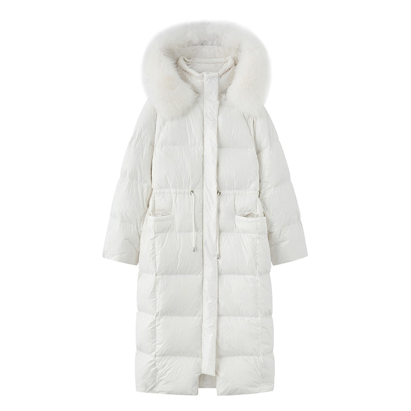 Luxury Natural Fur Hooded Down Long Puffer Jacket