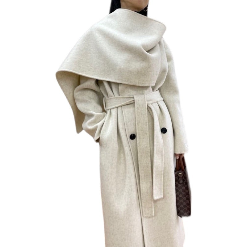 luxury real Woolen Blends overcoats With Large windproof collar