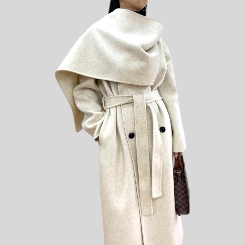 luxury real Woolen Blends overcoats With Large windproof collar