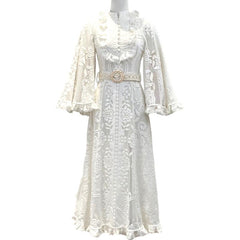 Vintage Graceful White Lace Hook Flower Hollow with Blet Dress