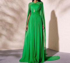 Long Cape High Neck Pleat Gowns Dress