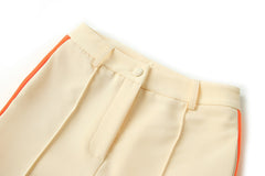 Contrast Color Single Button Jacket Flared Pants 2 Pieces Sets