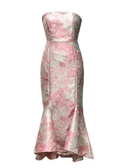 Hit Color Print Strapless Sleeveless High Waist Folds Irregular Dress