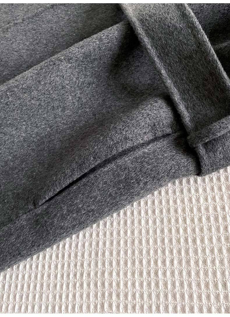 Elegant Maxi Long Wool Plain Belt Double-face Jacket