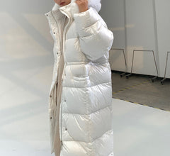 Luxury Natural Fur Hooded Down Long Puffer Jacket