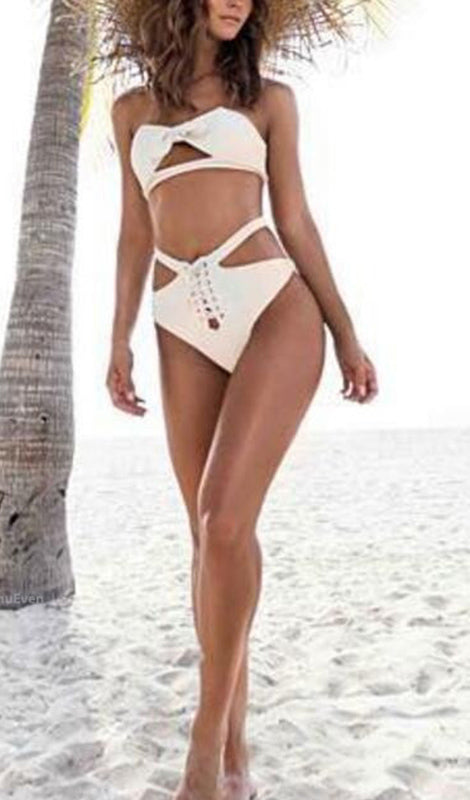 Solid Top Push-Up High Waist Swimsuit